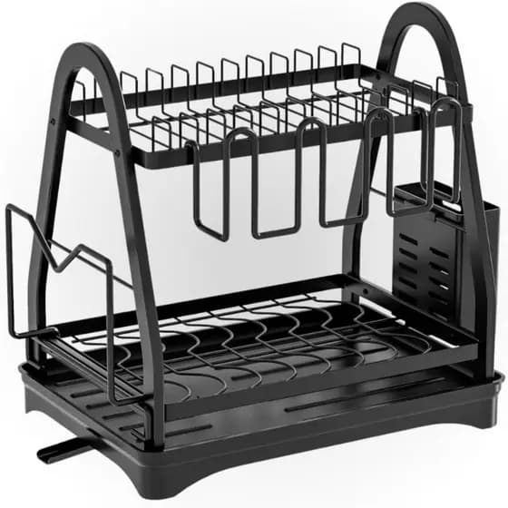 Escorredor De Louça 2 Andares Inox Preto C/ Drenagem 360°