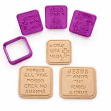 Kit Profissional 3 Carimbos Cortador com Frases Cristãs Páscoa para Biscoitos 5cm