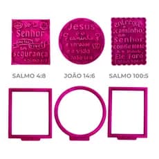 Kit Profissional 3 Carimbos com Cortador Versiculos para Biscoitos