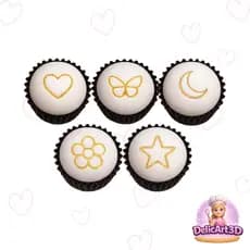 Kit 5 Carimbos Para Brigadeiro Atemporal - Lua, Estrela, Flor, Coração e Borboleta