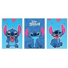 Kit 3Pç 50x30 Quadros Decorativos Lilo Stitch Azul Mdf Sala Quarto Premium Luxo