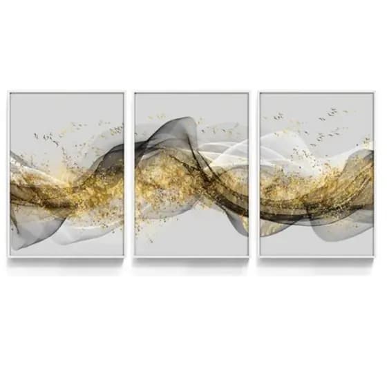 Quadros Decorativos Abstrato Dourado Efeito Ondas Luzo Premium