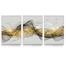 Quadros Decorativos Abstrato Dourado Efeito Ondas Luzo Premium