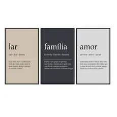 Kit 3 Quadros Decorativos Frases Lar Família Amor Mosaico Sala Quarto Escritório