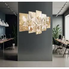 Kit 5 Quadros Decorativos Orquídea Dourada Mosaico Sala Quarto