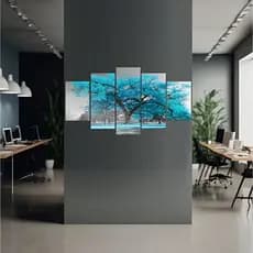 Kit 5 Quadros Decorativos Ipê Azul Tiffany Árvore Da Vida Mosaico Sala Quarto