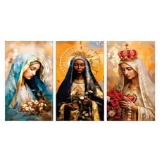 Kit 3 Quadros Decorativos Ave Maria Nossa Senhora Mosaico Sala Quarto Escritório