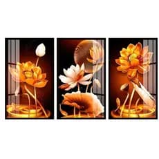 Quadro Decorativo Sala Flor Lótus Gold Moldura Luxo