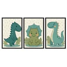 Kit 3 Quadros Decorativos Infantil Dinossauros Baby Mosaico Sala Quarto