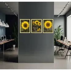 Kit 3 Quadros Decorativos Girassol Flores Amarelas Mosaico Sala Quarto Escritório
