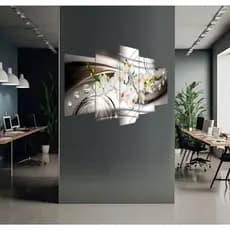 Quadro Decorativo 5 Peças 115X60 Orquídeas Brancas Detalhes Chumbo