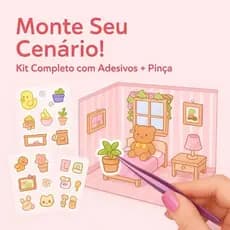 kit 2 Cadernos adesivos 3D cenários para montagem + pinça livro interativo