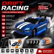 Carrinho de Controle Remoto Drift recarregável neon Ford Mustang Dodge Nissan GTR 180SX corrida 4WD tração quatro rodas