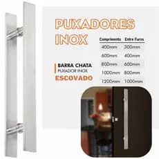 PUXADOR PORTA DUPLO INOX ESCOVADO BARRA CHATA RETO PARA PORTA MADEIRA VIDRO ALUMINIO METAL