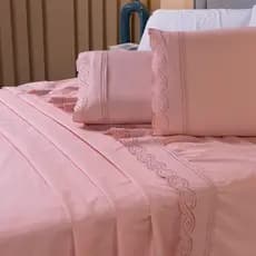 Lençol Casal Queen Solteiro King 400 Fios Jogo Bordado Inglês Roupa de Cama Toque Aveludado