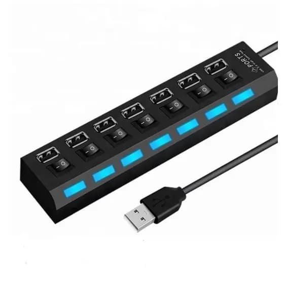 Hub USB 7 Entradas PC Computador HD Externo Botão Chave Seletora Porta 2.0 Tomada Adaptador Extensor