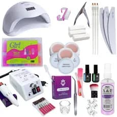 Kit Completo Alongamento de Unhas – Cabine 48W + Lixadeira + Gel Sem TPO + Moldes F1 + Acessórios