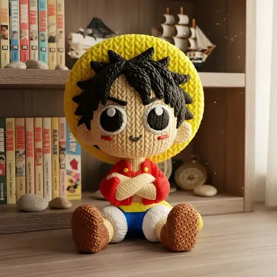 Luffy Estilo Crochê Amigurumi One Piece Colecionável