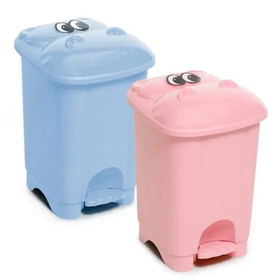 Lixeira Infantil 7L Tampa De Hipopótamo Com Pedal Rosa Azul - Giotto