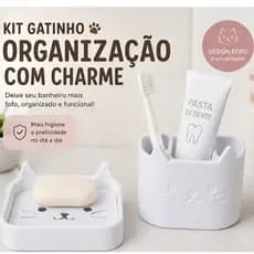 Porta escovas de dentes e pasta de dente e saboneteira drenavel gatinho