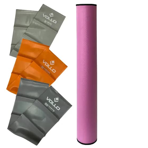 Kit Rolo Massagem Liberação Miofascial 90x12 DF1067 Rosa + Kit Faixas Abertas