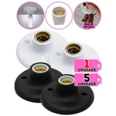 Jogo de Plafon 1 OU 5 unidades Branco ou Preto Suporte de Lampada Bocal de Ceramica E27 Soquete PP