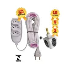 Extensão elétrica 10,5,3 E 2 METROS BRANCA Estensão de Energia 3 Tomadas bivolt Adaptador Cubo Envio em ate 24h