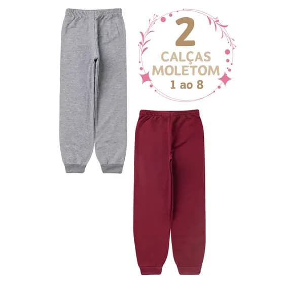 Kit 2 Calças de Moletom Peluciado Menina ou Menina Calça Inverno 1 ao 8