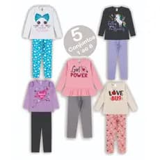 Kit 5 Conjunto Infantil Menina Meia Estação Cotom Roupa Criança 1 ao 8