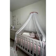 Dossel Flores e Borboleta Rosé + Mosquiteiro Tule Renda Larga Enxoval Bebê