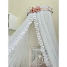 Dossel Rosé Perolas Flores e Borboleta Rose e Mosquiteiro Tule Renda Enxoval