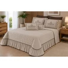 Cobre-Leito Queen Bordado com Almofadas Microfibra 100% Poliéster, Leve e Toque Suave