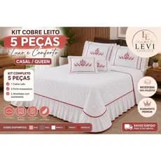 Kit Cobre Leito Queen 5 Peças Bordado Premium Microfibra Matelado com Almofadas Decorativas
