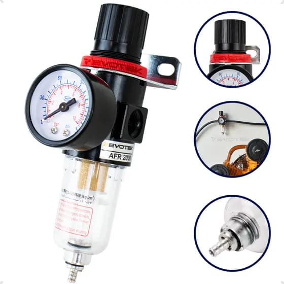 Filtro Regulador de Pressão 1/4 com Eliminador de Água Para Compressor e Ferramentas Pneumáticas