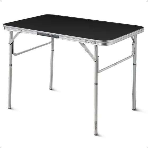 Mesa Dobrável Camping Vira Maleta 60x45cm Altura Regulável 2 Níveis Reforçada Com Trava De Segurança