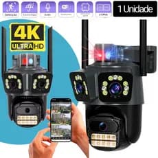 Kit Câmeras De Segurança Wifi Externa Com Lente Tripla Zoom Digital Visão Noturna À Prova DÁgua PTZ