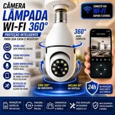 Câmera Lâmpada Espia WiFi 360 Visão Noturna Giratoria Audio Biredicional Segurança Externa Interna