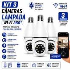 Kit 3 Camera De Segurança Lampada E27 Espia Visao Noturna Audio Alerta No Celular Wife  Full HD 1080