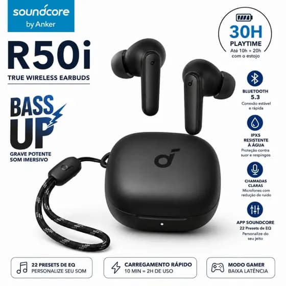 Fone Para Academia Trabalho Bluetooth Soundcore Anker R50i Super Bass IPX5 Original  Som Potente