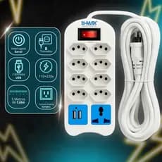 Filtro De Linha 8 Tomadas 2 Usb 1 Tomada Padrao Europeu Cabo Reforçado 5M Multifuncional Portatil