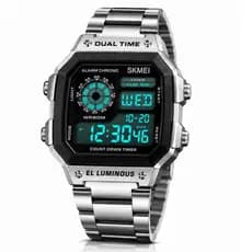 Relógio A Prova Dágua Masculino Dual Time Skmei 1335 Prata Premium Digital Vintage Multifunção