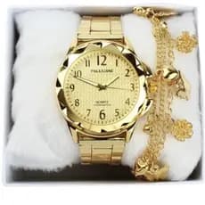 Relógio feminino dourado a prova d’água com pulseira diversa