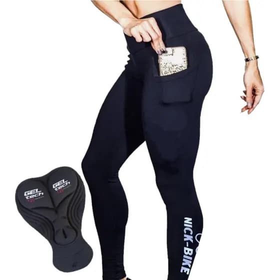 Calça De Ciclismo Ciclista Feminino Com Cos Alto E Forro De Gel Densidade D120