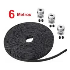 Kit 3 Polias 20 Dentes + 6 Metros Correia Gt2 6mm Passo 2mm