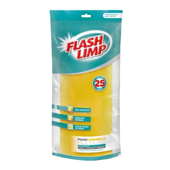 Pano Perfex multiuso  Rolo com 25un Amarelo Flash Limp