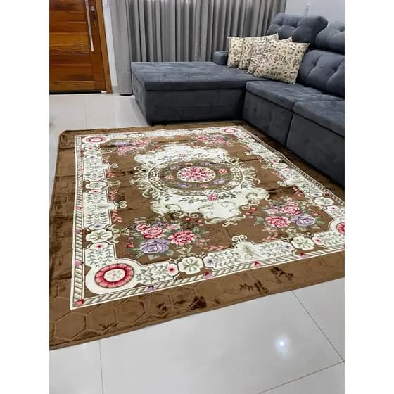 Tapete sala 2.00x2.40 aveludado  estampado indiano floral  antiderrapante antialérgico promoção