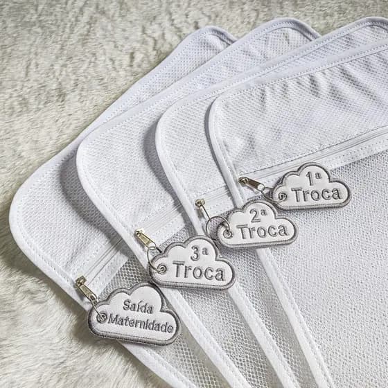Kit Saquinhos Maternidade Multiuso Saco Organizador Nécessaire Envelope Com Zíper com Tag Bordado