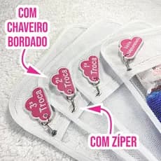 Kit 6 Saquinhos Maternidade Tag Bordado Multiuso Saco Organizador Mala Viagem Com Zíper