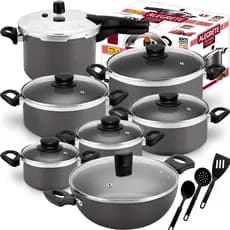 Hiper Jogo De Panelas Antiaderente Grossas + Pressão 4,5 Litros + Panela Wok Gourmet 10 Peças