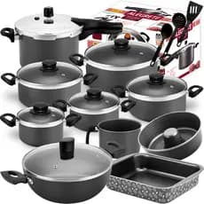 Mega Conjunto De Panelas Forte Antiaderente + Panela De Pressão 4,5 Litros + Panela Wok + Formas